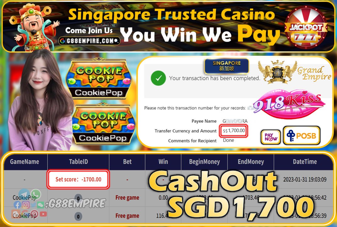 918KISS ~ COOKIEPOP CASHOUT SGD1700!!!