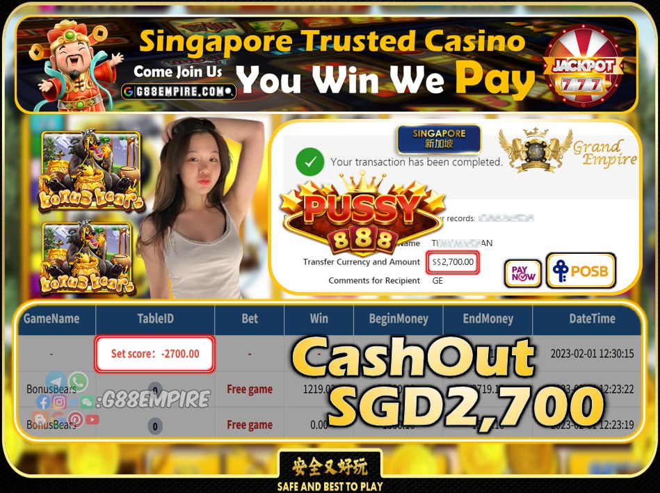 PUSSY888 ~ BONUSBEARS CASHOUT SGD2700 !!!