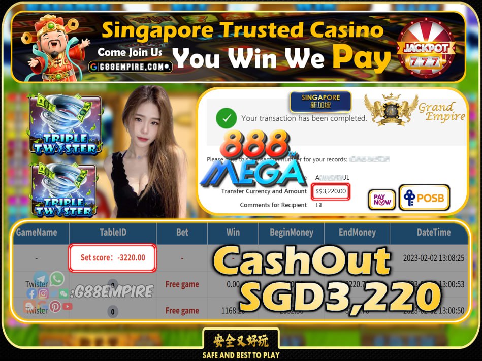 MEGA888 ~ TWISTER CASHOUT SGD3220 !!!