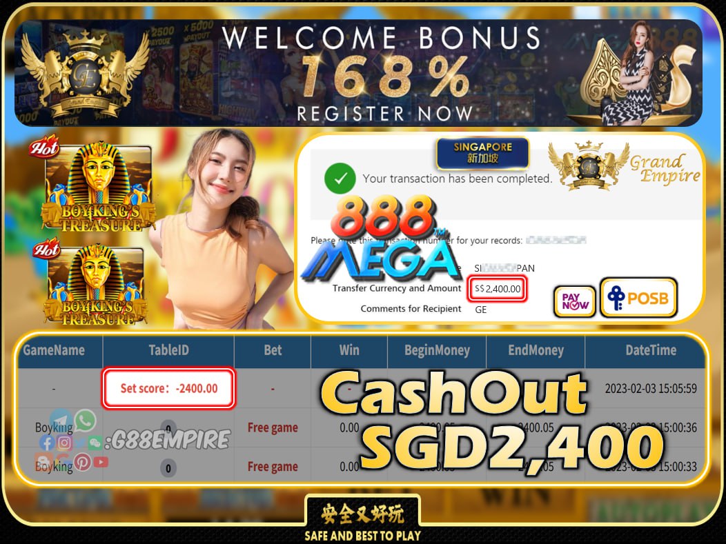 MEGA888 ~ BOYKING CASHOUT SGD2400 !!!