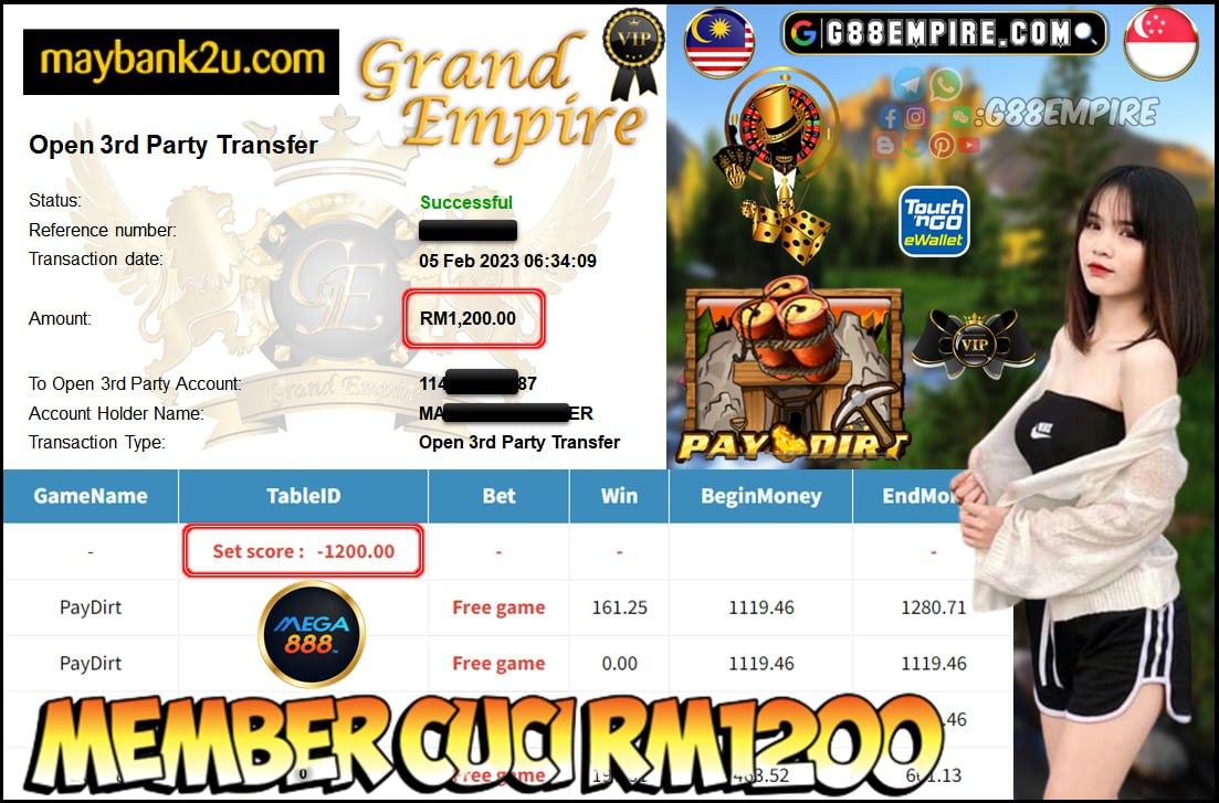 MEGA888 PAYDIRT CUCI RM1,200 !!!!