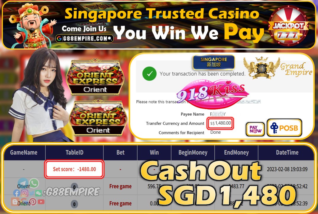 918KISS ~ ORIENT CASHOUT SGD1480!!!