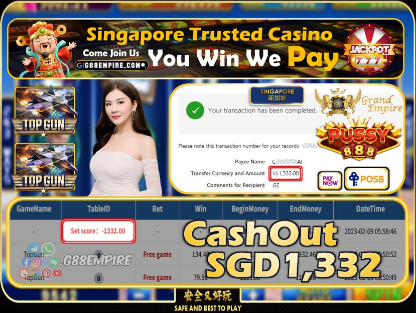 PUSSY888 ~ TOPGUN CASHOUT SGD1332!!!