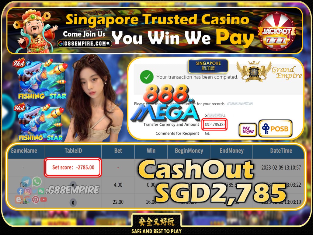 MEGA888 ~ FISH CASHOUT SGD2785 !!!