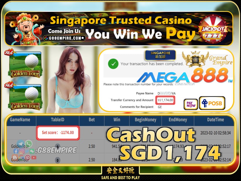 MEGA888 ~ GOLDENTOUR CASHOUT SGD1174 !!!