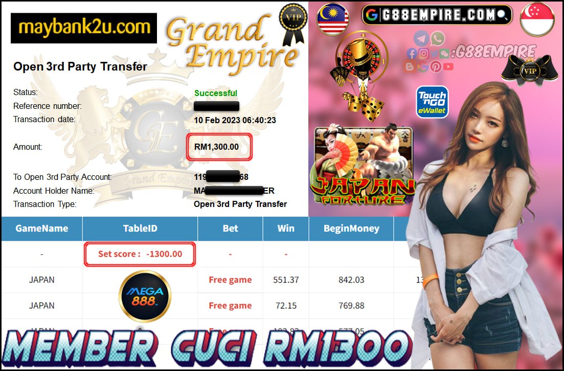 MEGA888 JAPAN CUCI RM1,300 !!!!