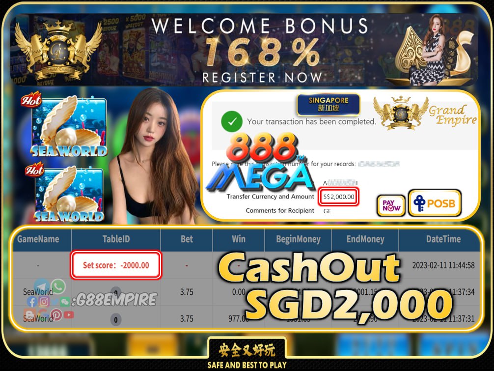 MEGA888 ~ SEAWORLD CASHOUT SGD2000 !!!