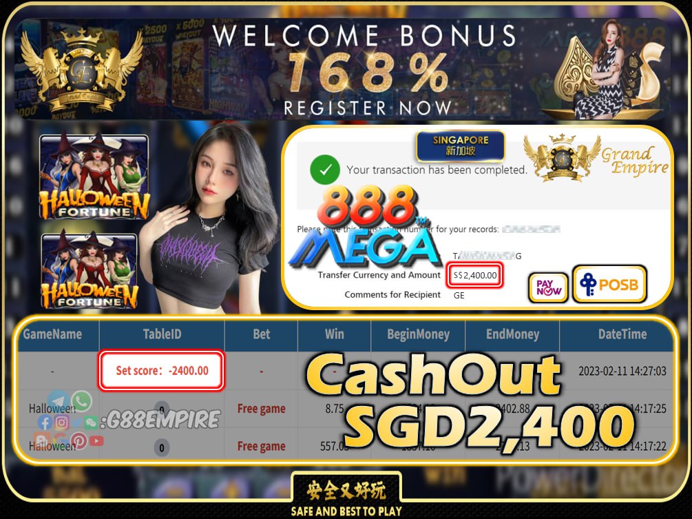 MEGA888 ~ HALLOWEEN CASHOUT SGD2400 !!!