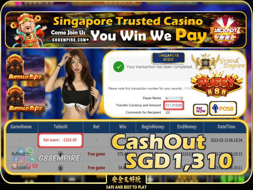 PUSSY888 ~ BUFFALOBLITZ CASHOUT SGD1310 !!!