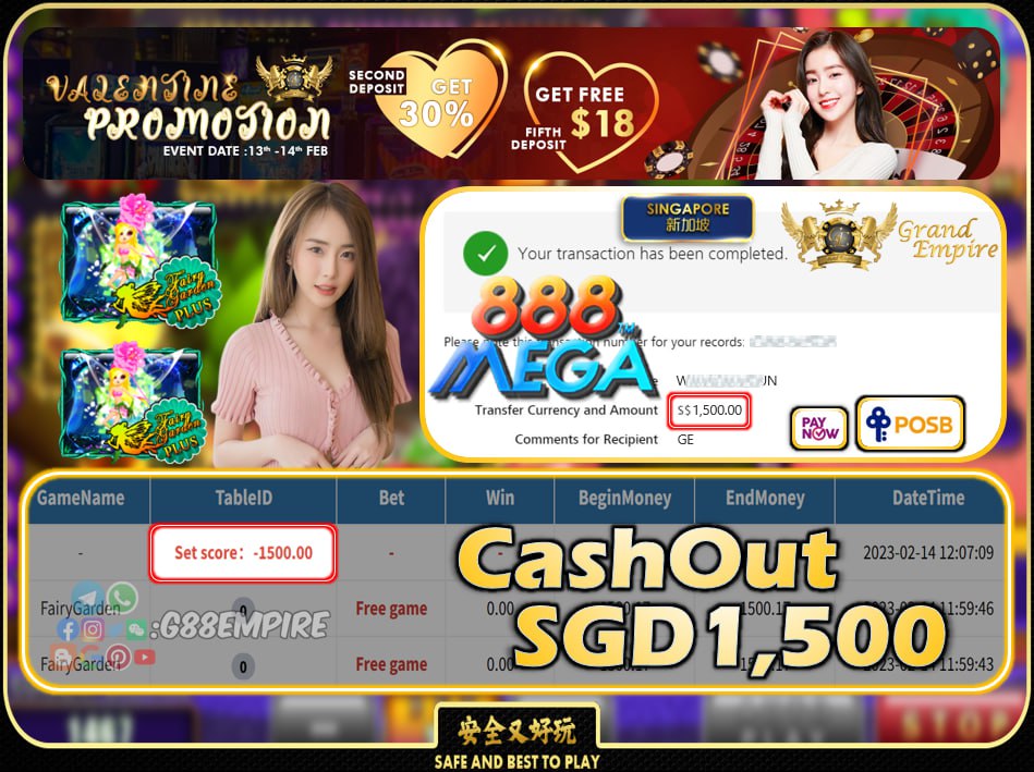 MEGA888 ~ FAIRYGARDEN CASHOUT SGD1500 !!!