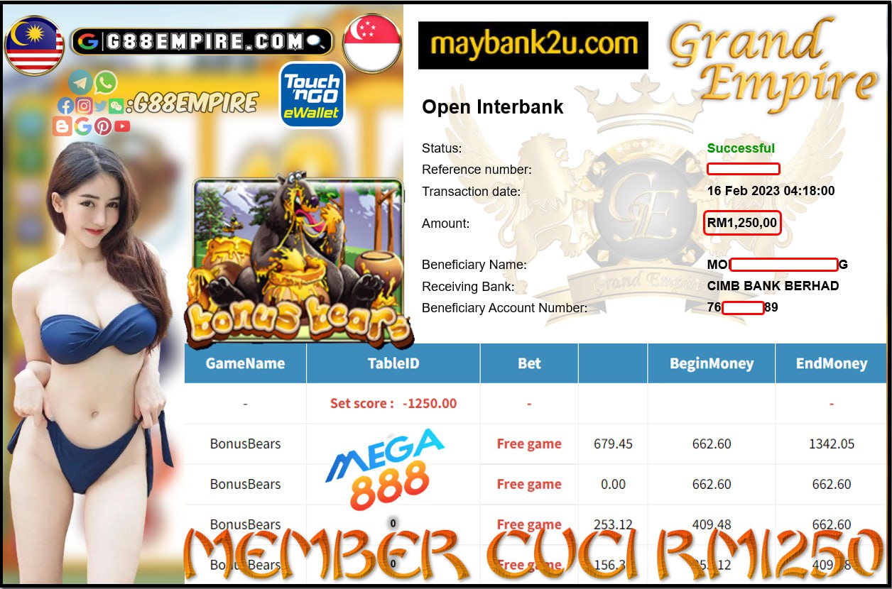 MEGA888 BONUSBEARS CUCI RM1,250 !!!!!