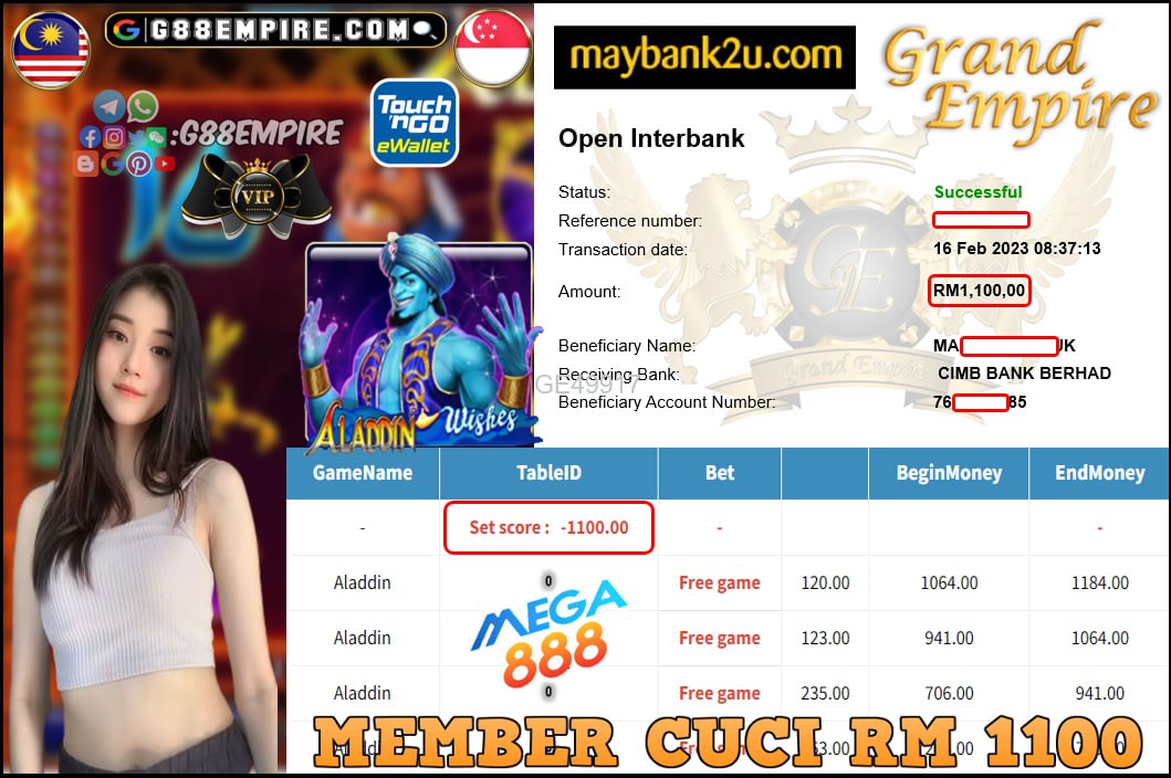 MEGA888 ALADDIN CUCI RM 1100 !!!!!