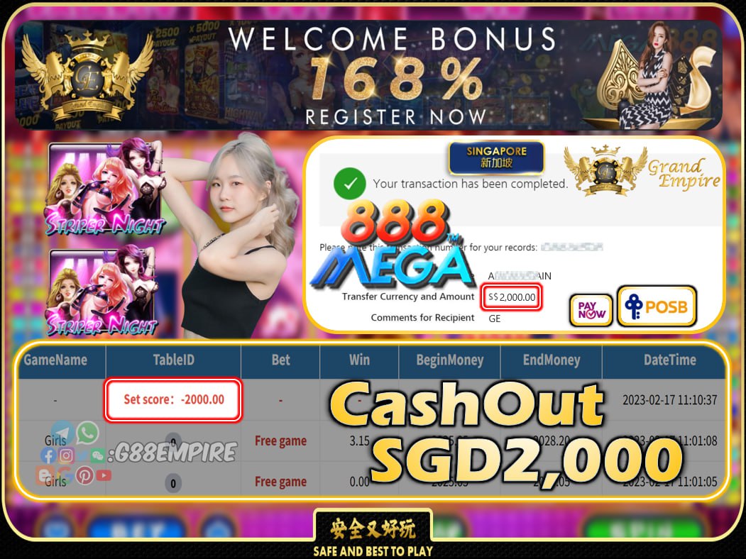 MEGA888 ~ GIRLS CASHOUT SGD2000 !!!