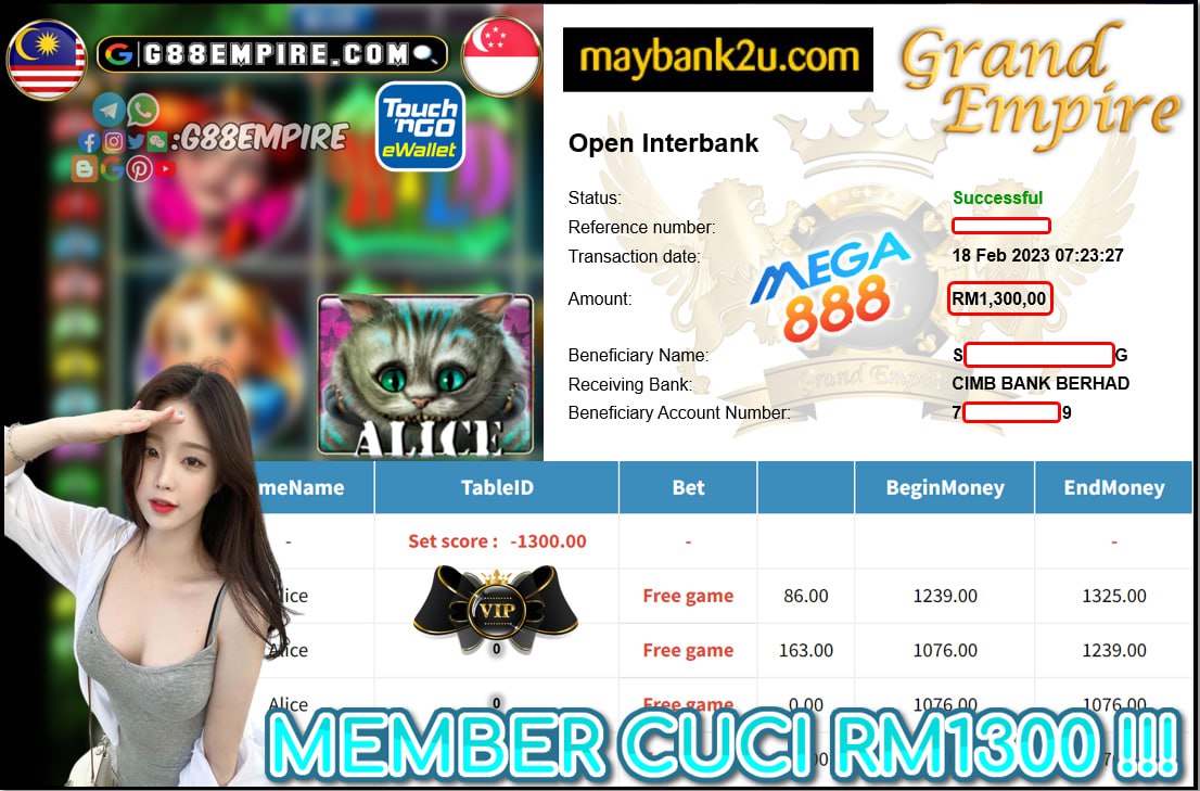 MEGA888 ALICE CUCI RM1,300!!!