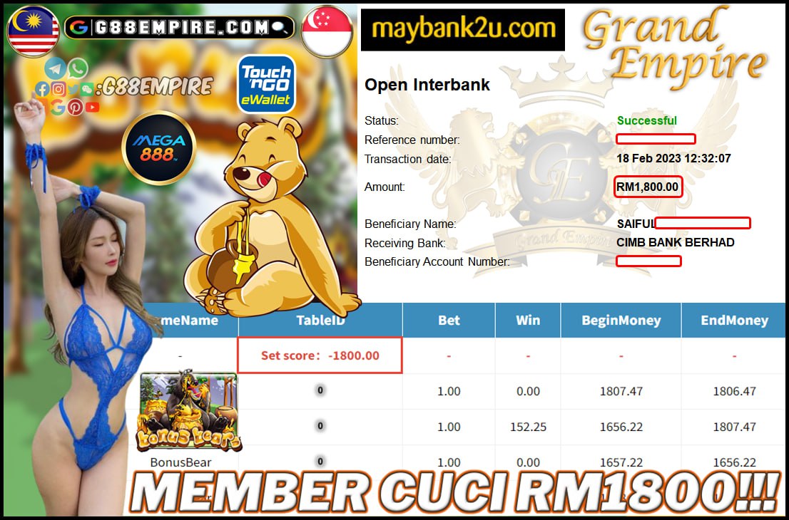 MEGA888 - BONUSBEAR CUCI RM1,800