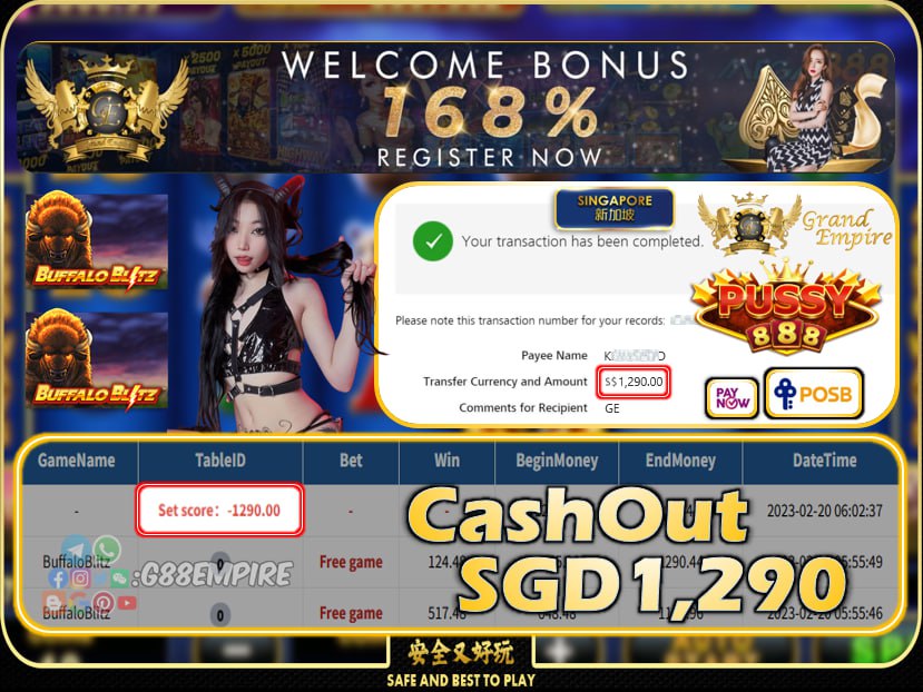 PUSSY888 ~ BUFFALOBLITZ CASHOUT SGD1290!!!