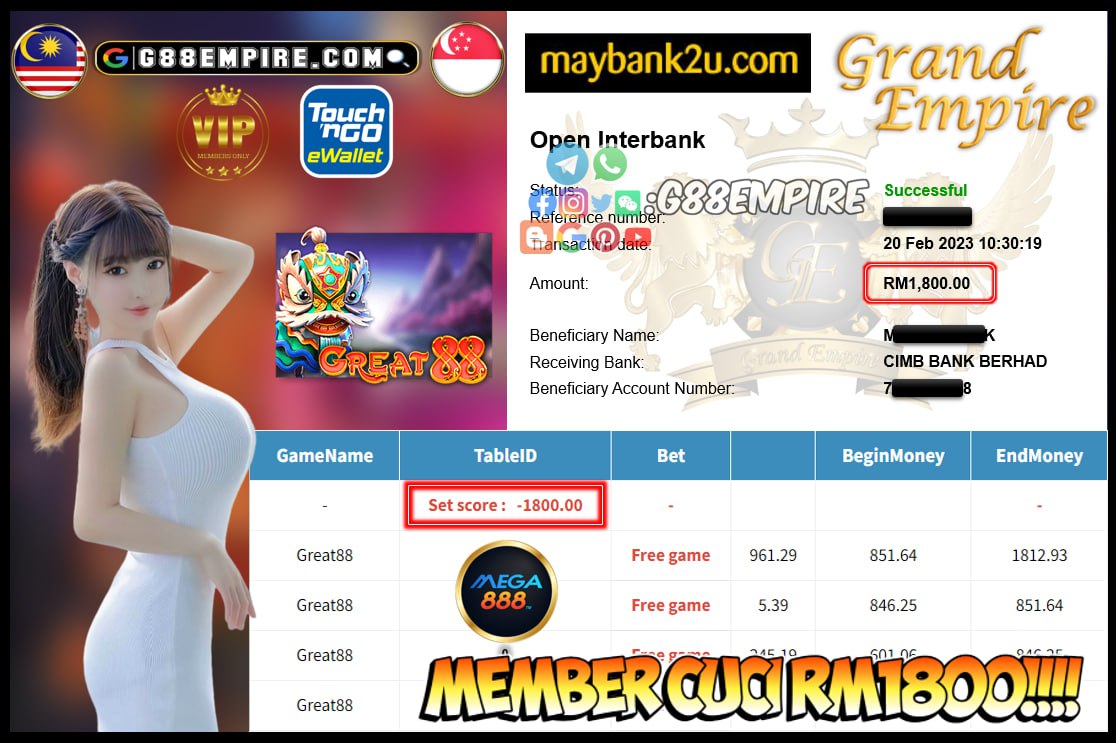 MEGA888 GREAT88 CUCI RM1800!!!