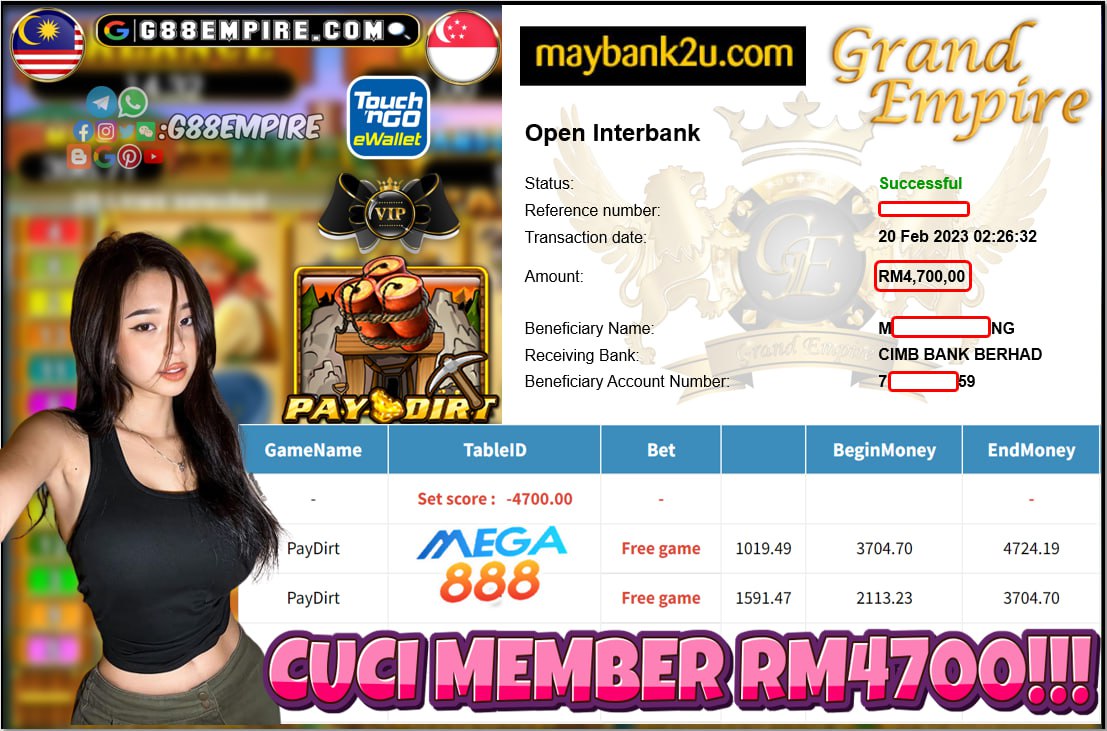 MEGA888 PAYDIRT RM4700!!!