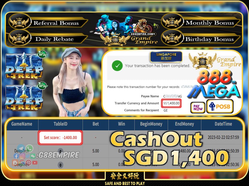 MEGA888 ~DEEPTREK CASHOUT SGD1400 !!!