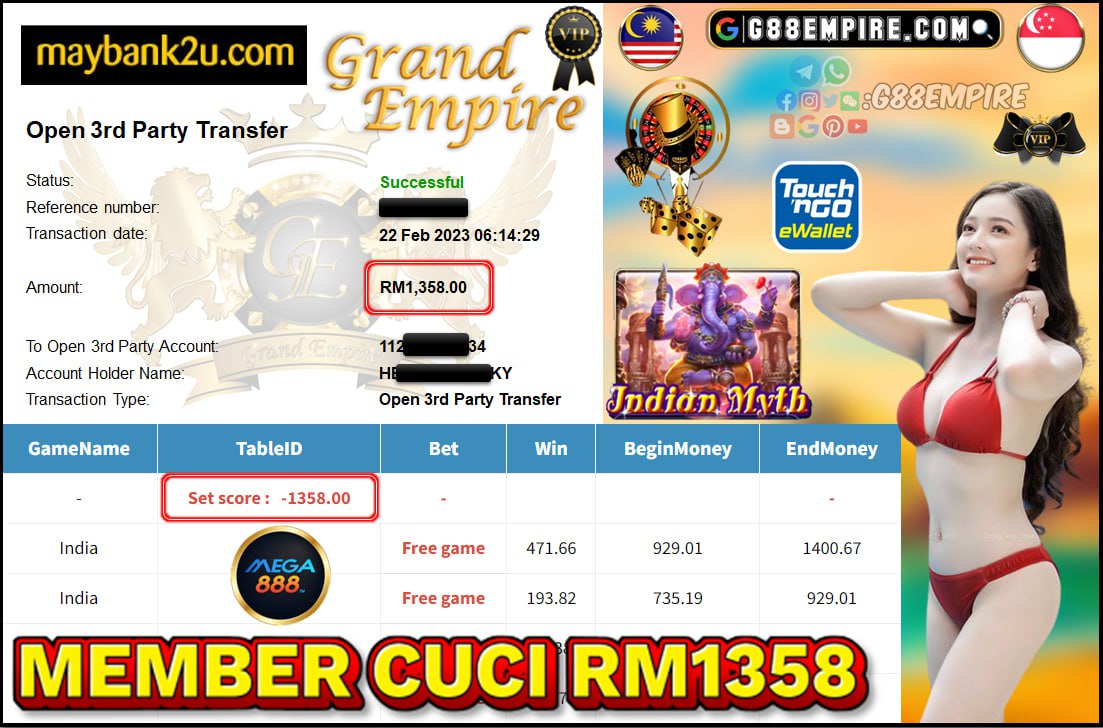 MEGA888 INDIAN MYTH CUCI RM1358 !!!!