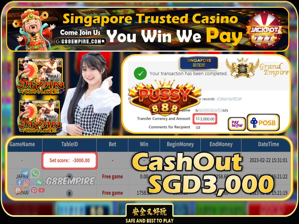 PUSSY888 ~ JAPAN CASHOUT SGD3000 !!!