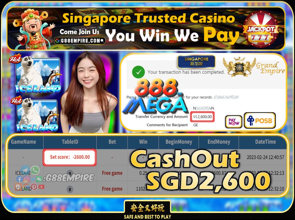 MEGA888 ~ ICELAND CASHOUT SGD2600 !!!