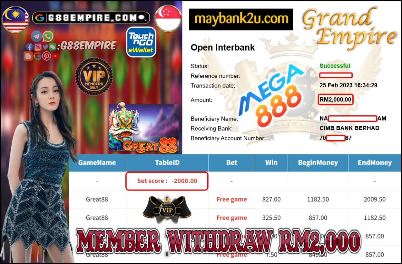 MEGA888 - GREAT88 CUCI RM2,000