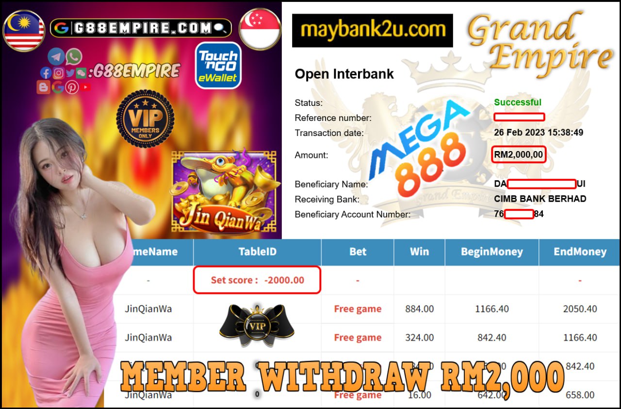 MEGA888 - JINQIANWA CUCI RM2,000