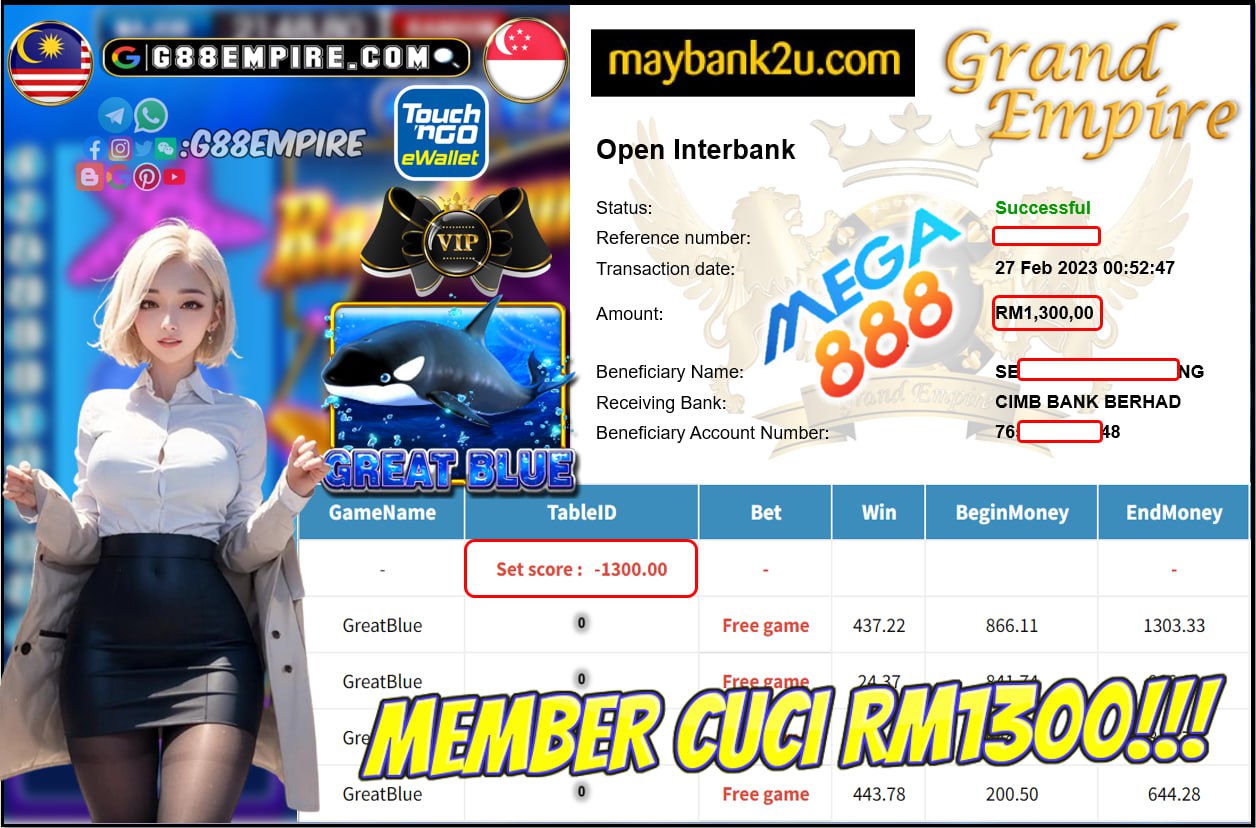 MEGA888 - GREAT BLUE CUCI RM1,300