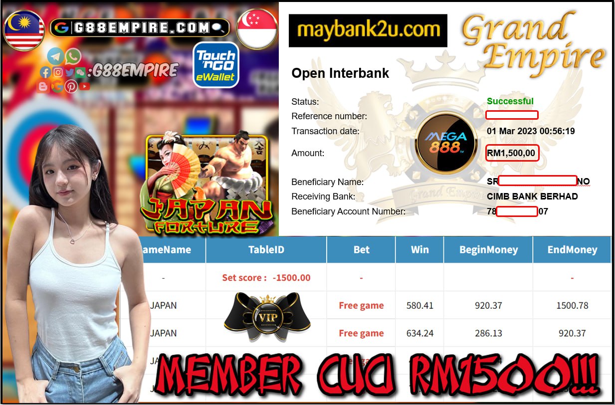 MEGA888 - JAPAN CUCI RM1,500!!!