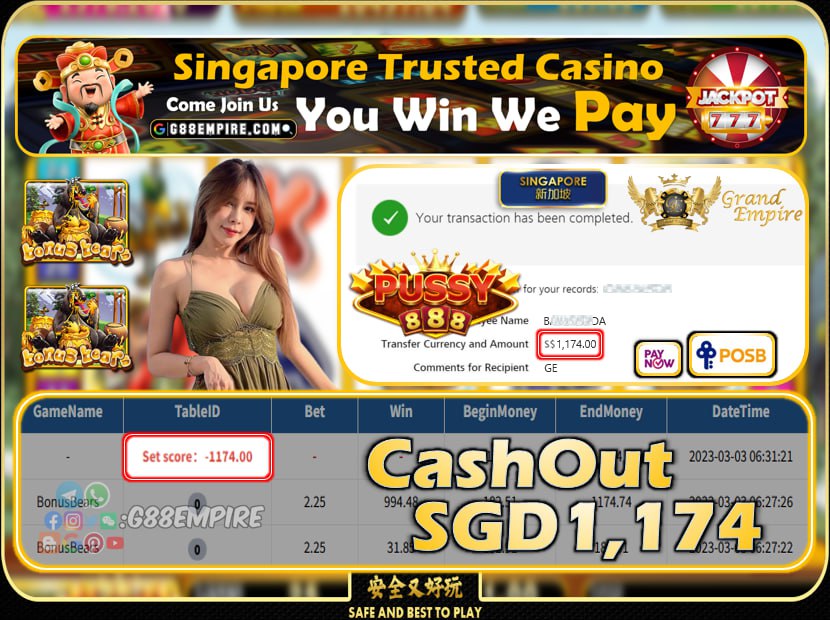 PUSSY888 ~ BONUSBEARS CASHOUT SGD1174!!!