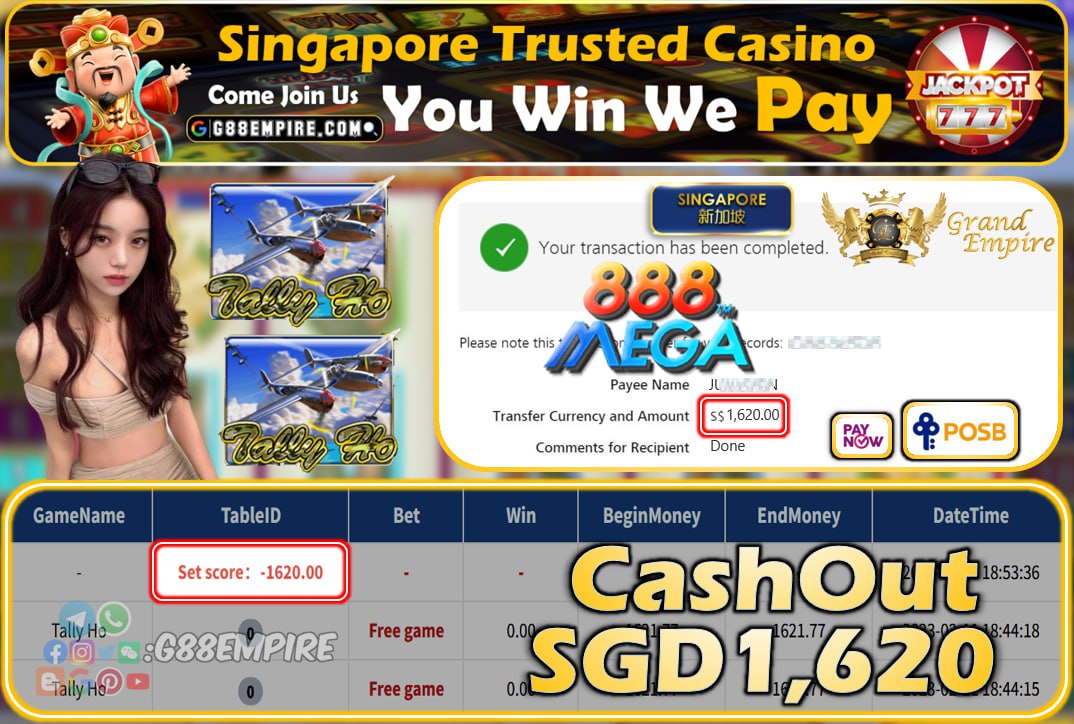 MEGA888 ~ TALLY HO CASHOUT SGD1620!!!