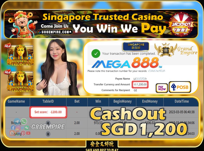 MEGA888 ~ BOYKING CASHOUT SGD1200!!!