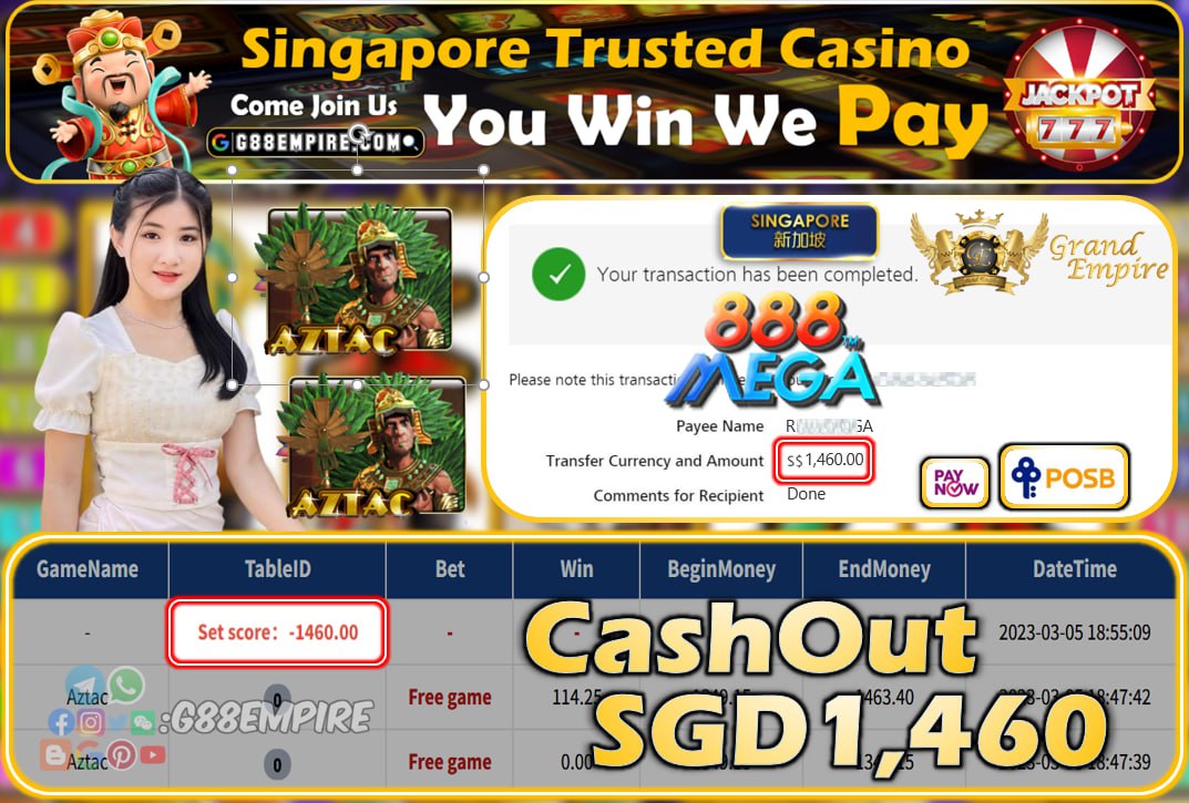 MEGA888 ~ AZTEC CASHOUT SGD1460!!!