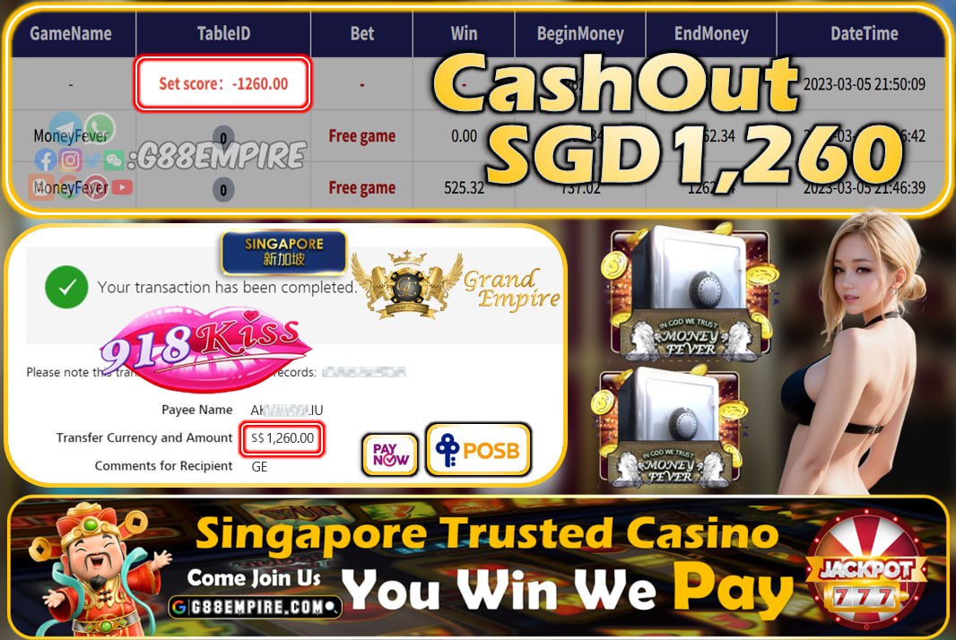 918KISS ~ MONEYFEVER CASHOUT SGD1260!!!