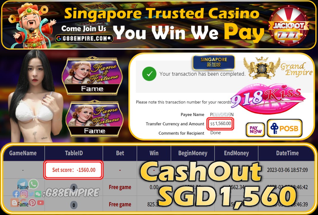 918KISS ~ FAME CASHOUT SGD1560!!!