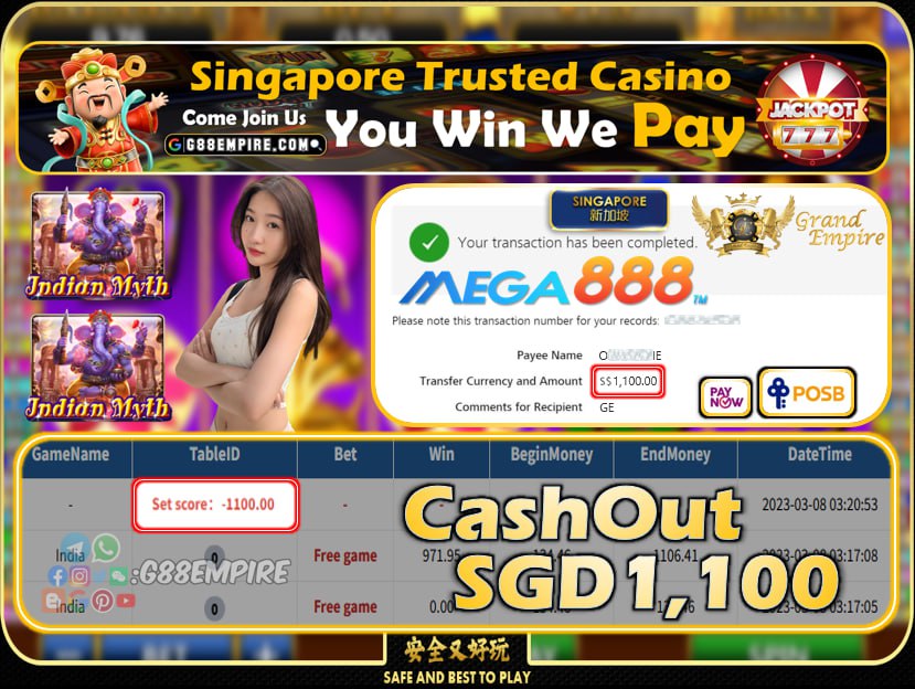 MEGA888 ~ INDIA CASHOUT SGD1100!!!