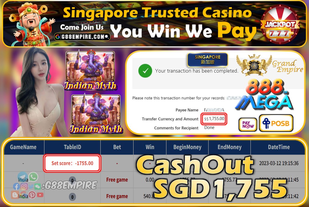 MEGA888 ~ INDIA CASHOUT SGD1755!!!