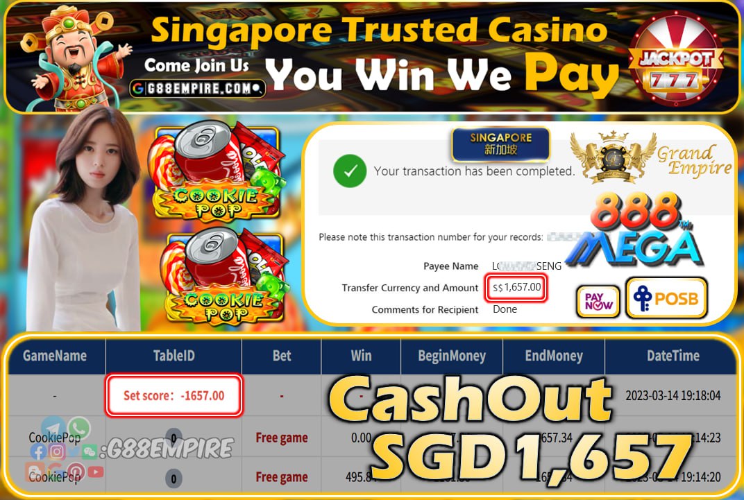 MEGA888 ~ COOKIEPOP CASHOUT SGD1657!!!