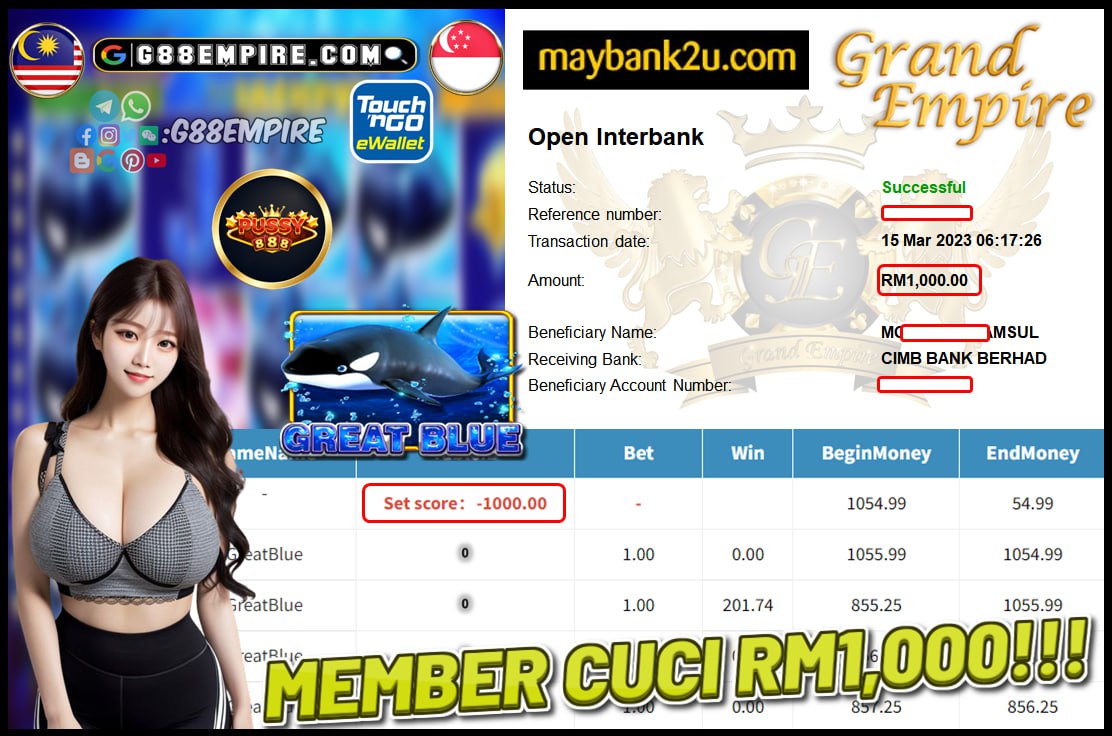 PUSSY888 GREATBLUE CUCI RM1,000