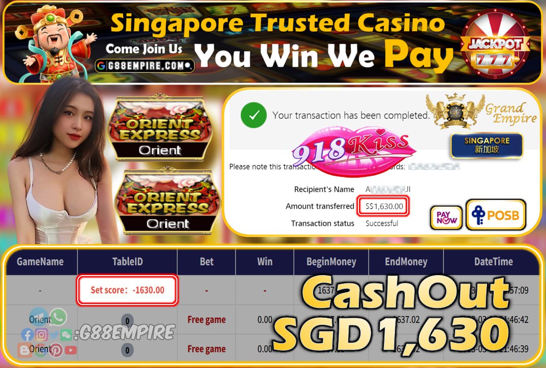 918KISS ~ ORIENT CASHOUT SGD1630!!!