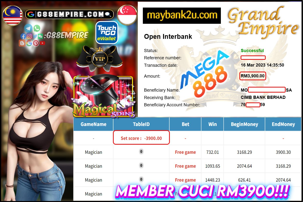 MEGA888 MAGICIAN CUCI RM3900!!!