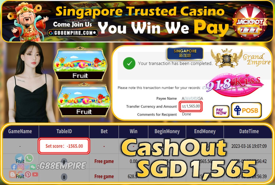 918KISS ~ FRUIT CASHOUT SGD1565!!!