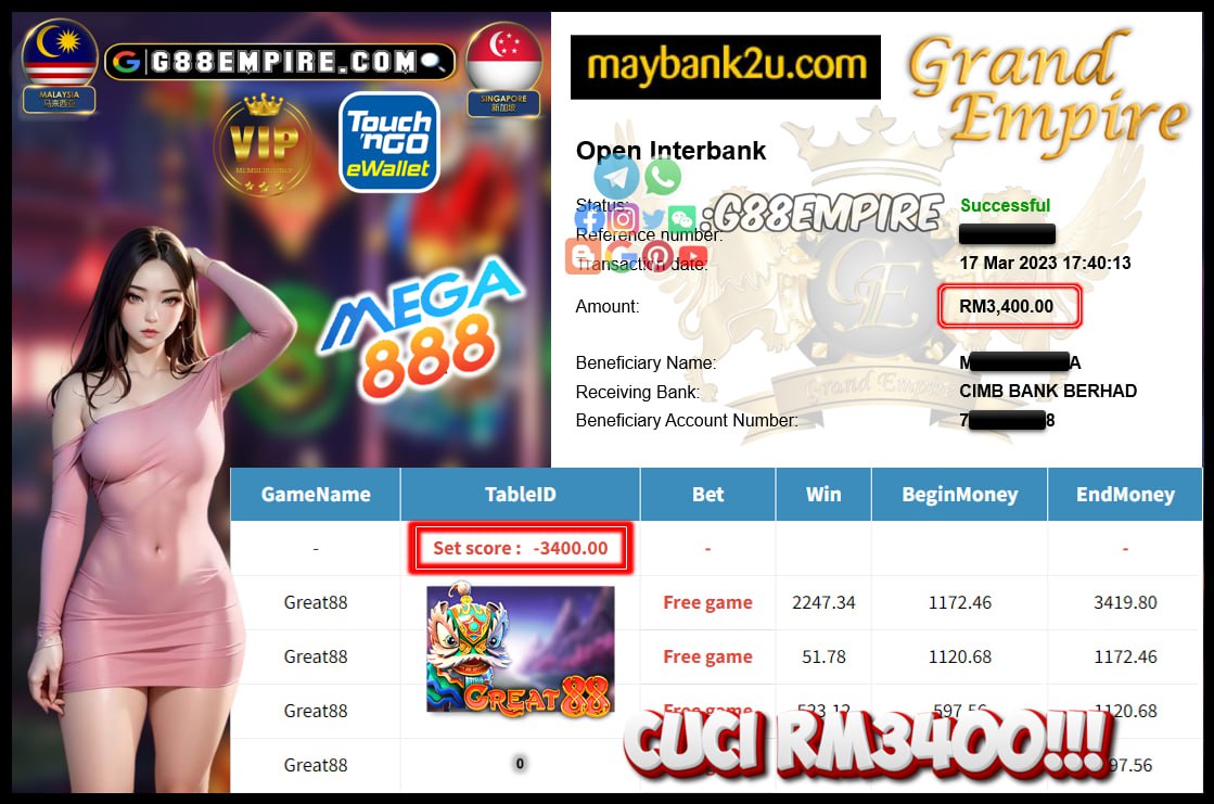 MEGA888 GREAT88 CUCI RM3400!