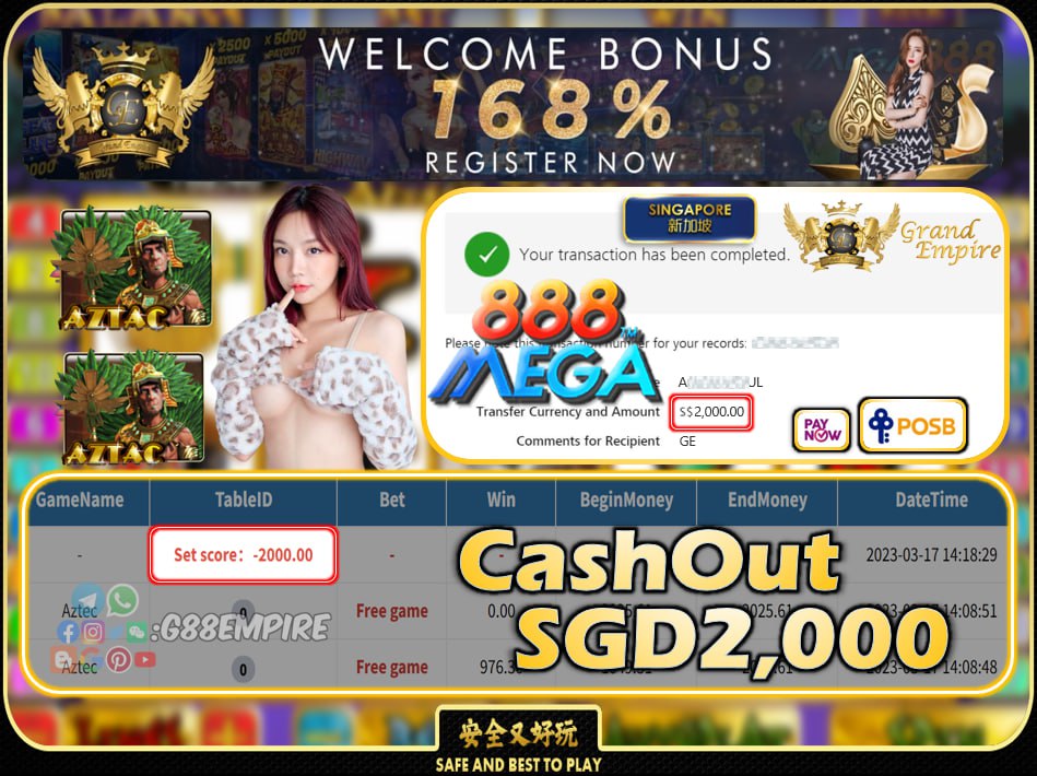 MEGA888 ~ AZTEC CASHOUT SGD2000 !!!