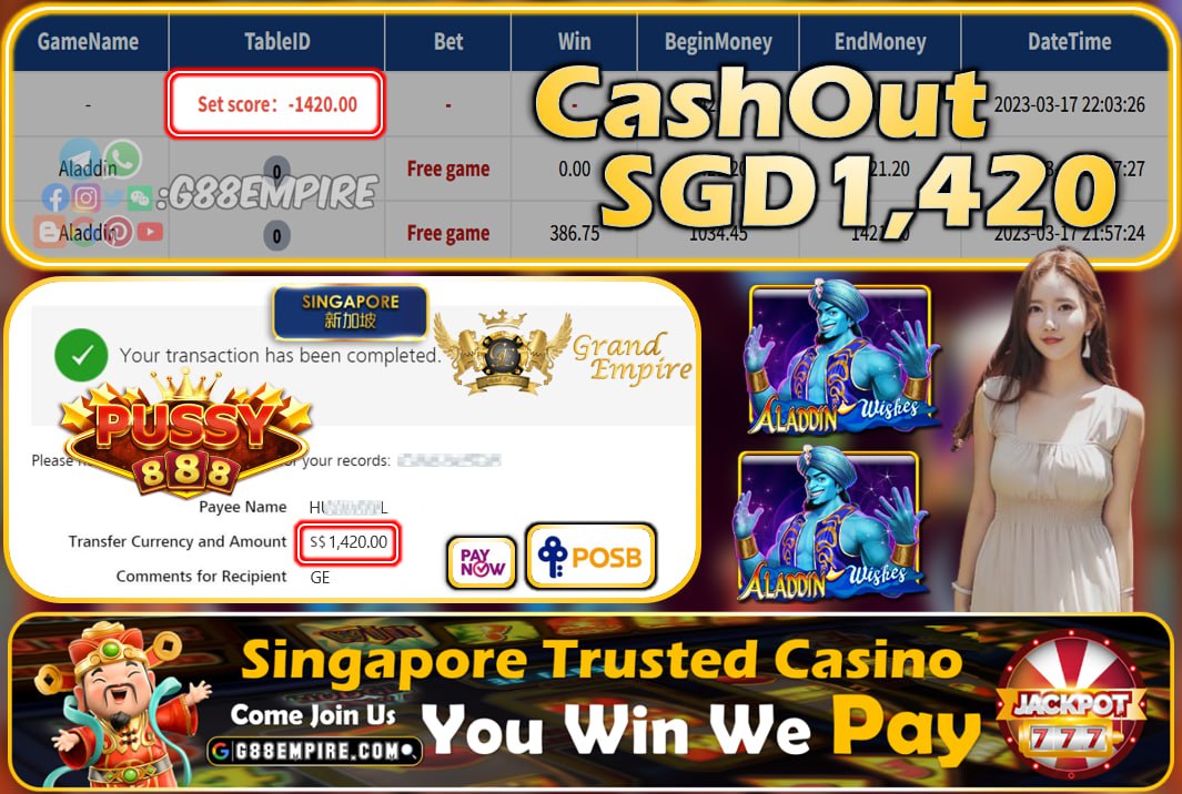 PUSSY888 ~ ALADDIN CASHOUT SGD1420!!!