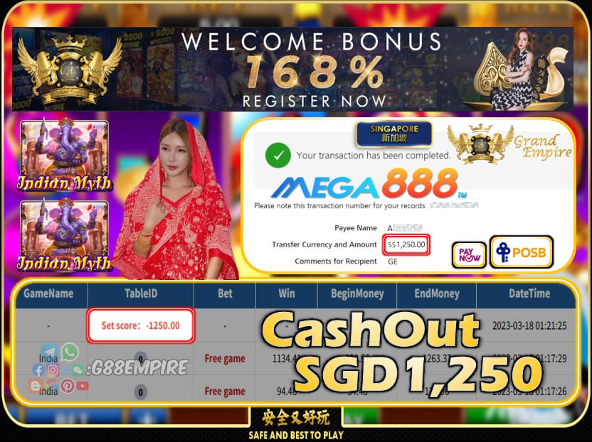 MEGA888 ~ INDIA CASHOUT SGD1250!!!