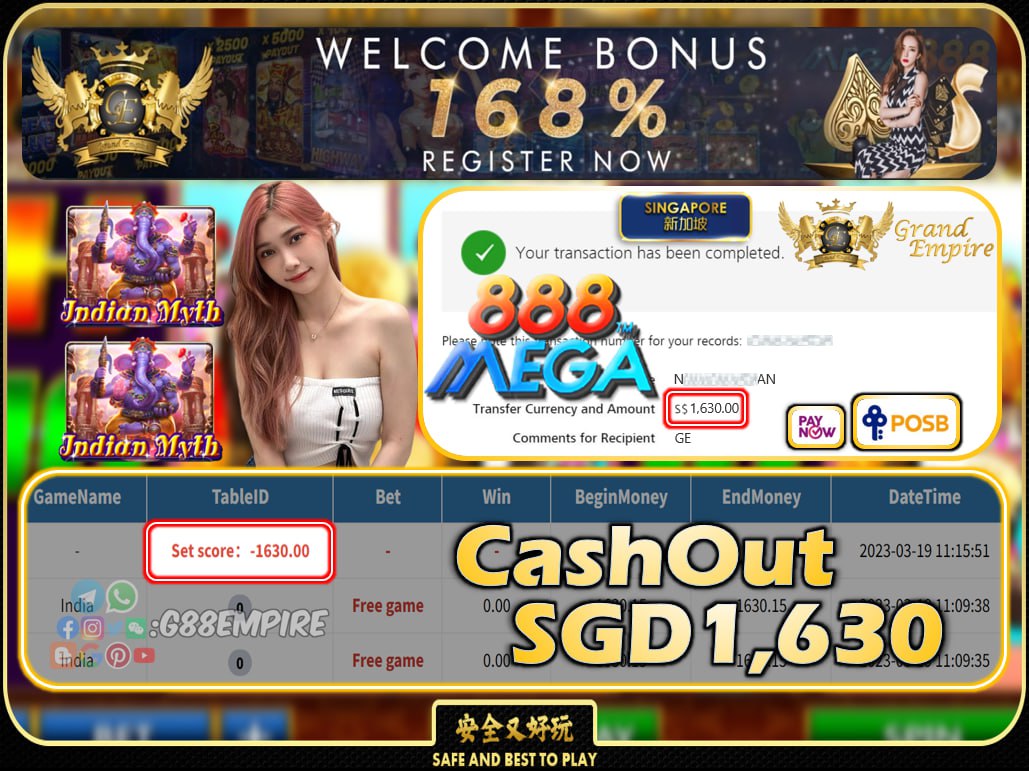 MEGA888 ~ INDIA CASHOUT SGD1630 !!!