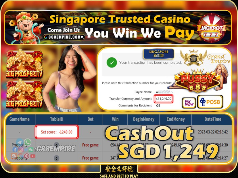 PUSSY888 ~ PROSPERITY CASHOUT SGD1249 !!!