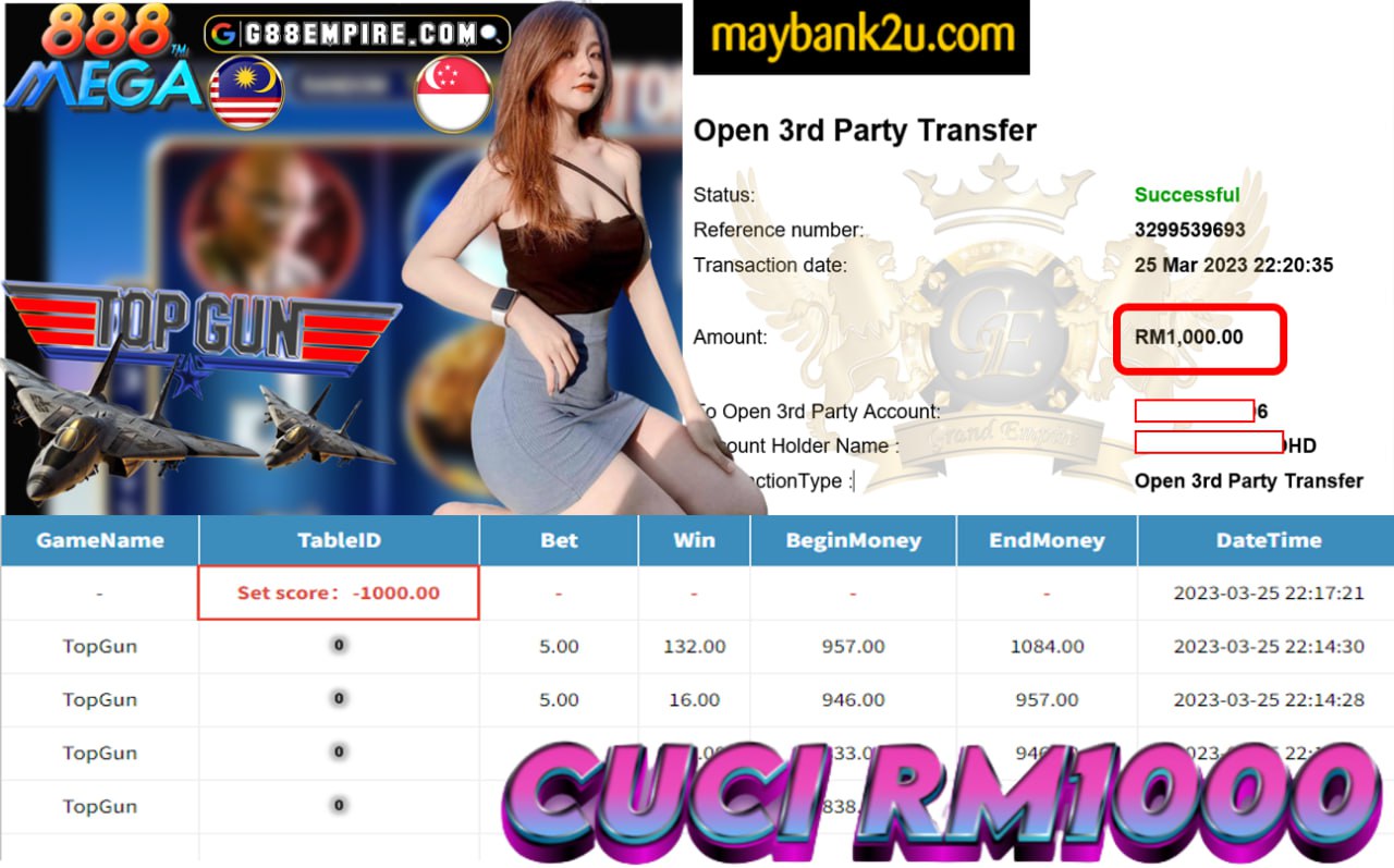 MEGA888 TOP GUN CUCI RM1,000